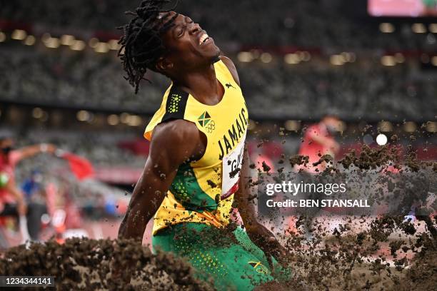 Jamaica's Tajay Gayle competes in the men's long jump qualification during the Tokyo 2020 Olympic Games at the Olympic Stadium in Tokyo on July 31,...