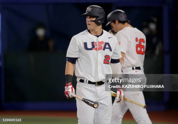 S Triston Casas prepares at on-deck circle as Tyler Austin walks back after strikeout during the fourth inning of the Tokyo 2020 Olympic Games...