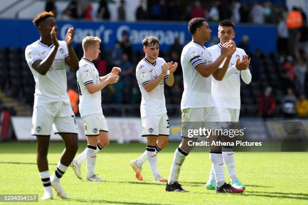 Daniel Williams of Swansea City applauds the fans at the final whistle during the Pre Season Friendly match between Swansea City and Southampton at...