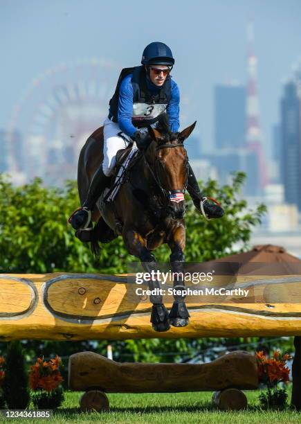 Tokyo , Japan - 1 August 2021; Doug Payne of USA riding Vandiver during the eventing cross country team and individual session at the Sea Forest...