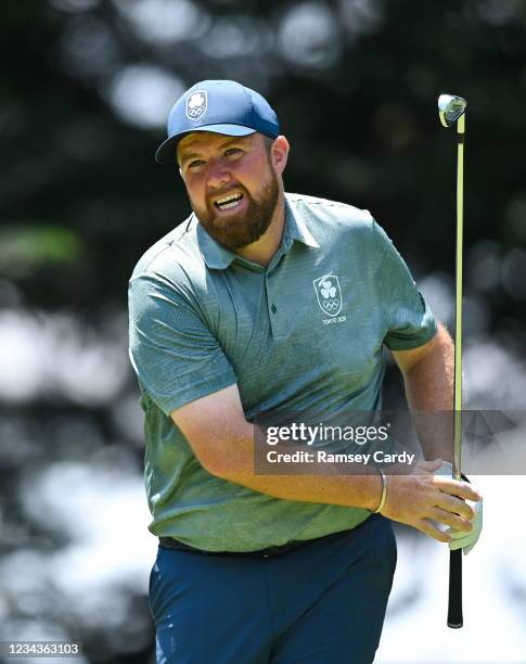 Saitama , Japan - 1 August 2021; Shane Lowry of Ireland plays his tee shot on the fourth hole during round 4 of the men's individual stroke play at...