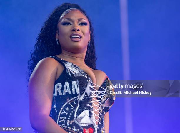 Megan Thee Stallion performs on day three of Lollapalooza at Grant Park on July 31, 2021 in Chicago, Illinois.