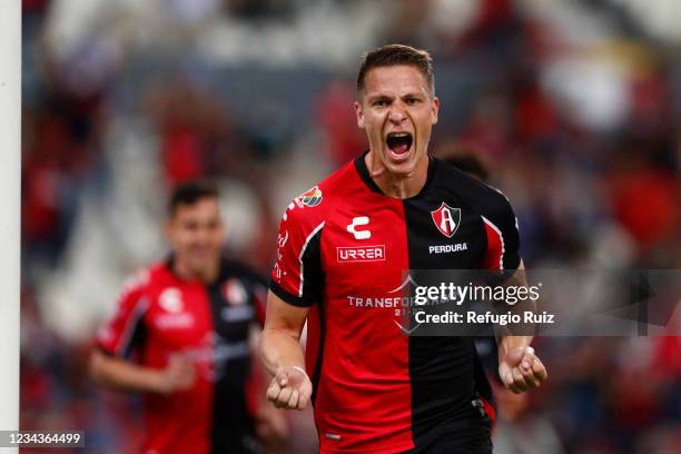 Julio Furch of Atlas celebrates after scoring the first goal of his team during the 2nd round match between Atlas and FC Juarez as part of the Torneo...