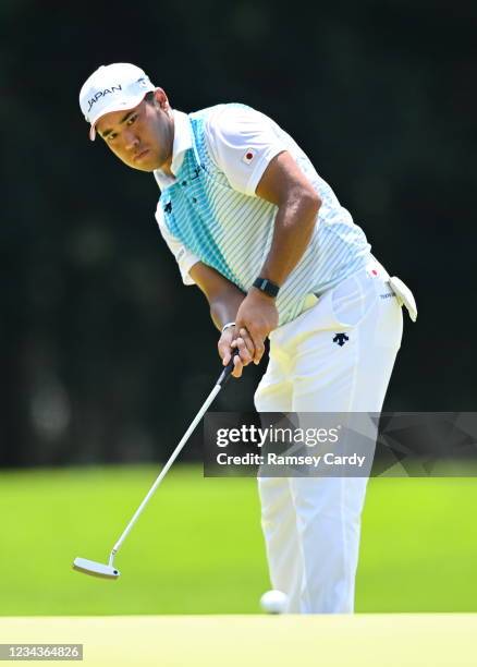Saitama , Japan - 1 August 2021; Hideki Matsuyama of Japan putts on the fourth green during round 4 of the men's individual stroke play at the...