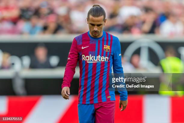 Antoine Griezmann of FC Barcelona looks dejected during the Pre-Season Friendly match between VfB Stuttgart and FC Barcelona at Mercedes-Benz Arena...