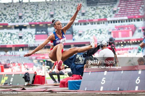 Ivana Spanovic of Serbia compete during Athletics on day nine of the Tokyo 2020 Olympic Games at Olympic Stadium on August 1, 2021 in Tokyo, Japan.