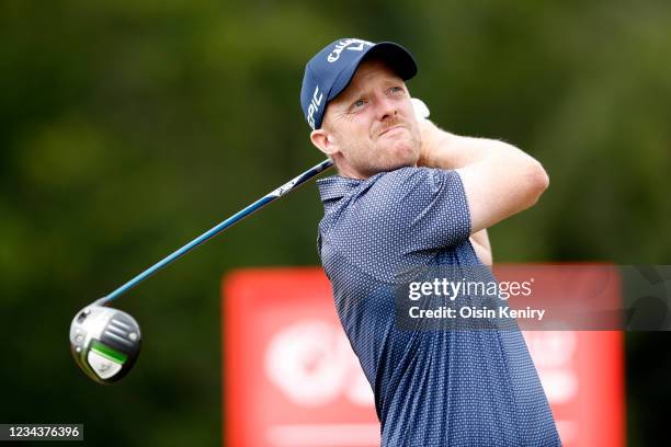 David Horsey of England tees off on the 1st hole during the final round of the ISPS HANDA World Invitational at Galgorm Spa & Golf Resort on August...