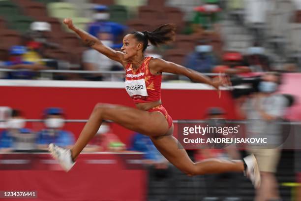 Spain's Ana Peleteiro competes in the women's triple jump final during the Tokyo 2020 Olympic Games at the Olympic Stadium in Tokyo on August 1, 2021.