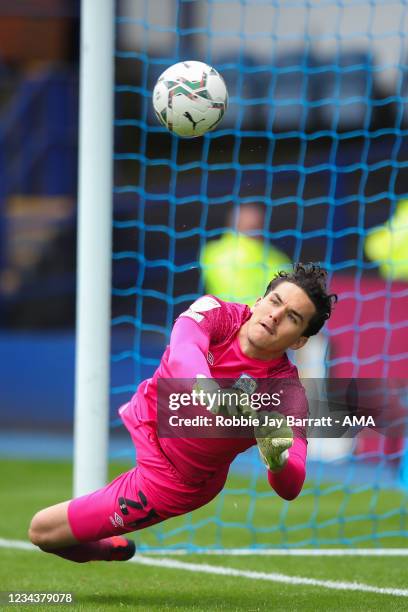 Lee Nicholls of Huddersfield Town saves a penalty during the penalty shootout during the Carabao Cup First Round match between Sheffield Wednesday...