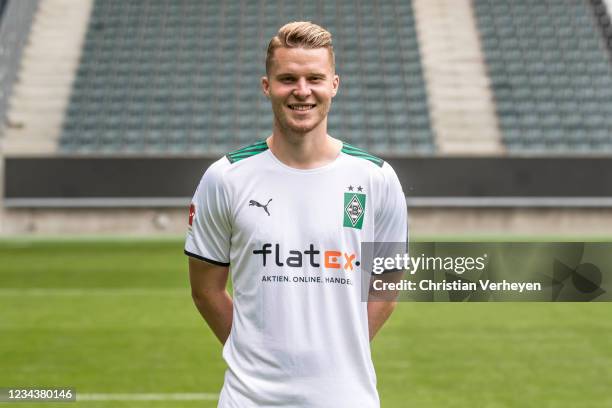 Nico Elvedi pose during the Team Presentation of Borussia Moenchengladbach at Borussia-Park on August 01, 2021 in Moenchengladbach, Germany.