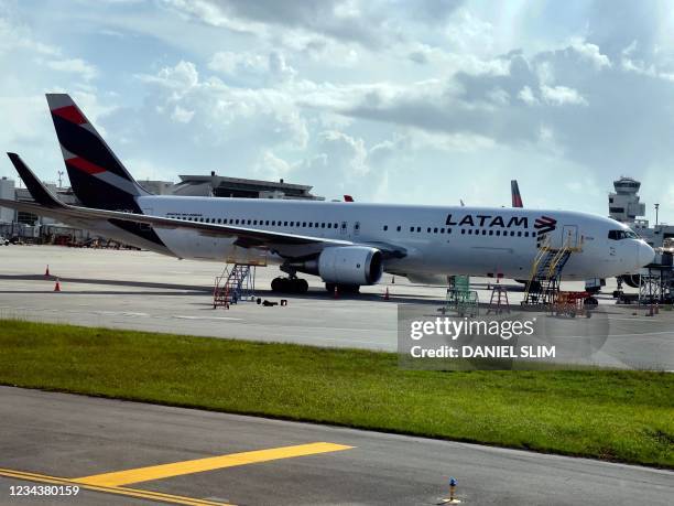 Latam Boeing 787-300ER Dreamliner aircraft is seen parked at Miami International Airport on August 1, 2021 in Miami, Florida.