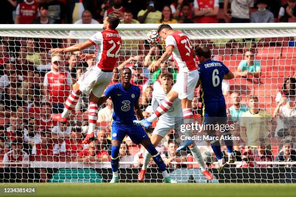 Granit Xhaka of Arsenal scores a goal during the Pre Season Friendly between Arsenal and Chelsea at Emirates Stadium on August 1, 2021 in London,...