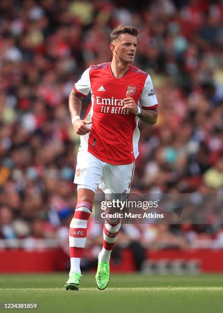 Ben White of Arsenal during the Pre Season Friendly between Arsenal and Chelsea at Emirates Stadium on August 1, 2021 in London, England.