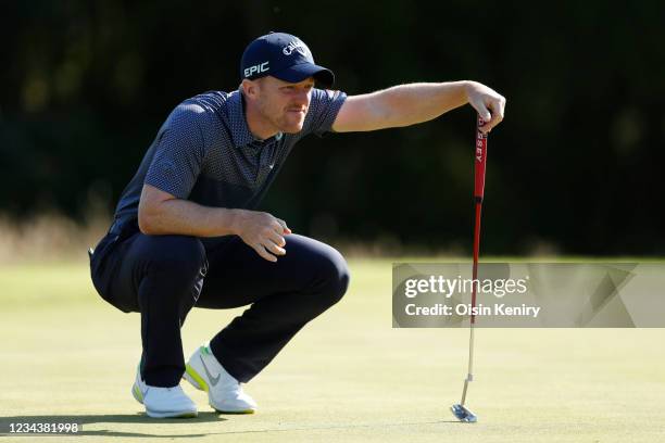 David Horsey of England lines up a putt on the 15th green during the final round of the ISPS HANDA World Invitational at Galgorm Spa & Golf Resort on...