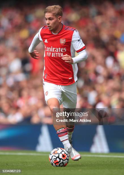 Emile Smith Rowe of Arsenal during the Pre Season Friendly between Arsenal and Chelsea at Emirates Stadium on August 1, 2021 in London, England.