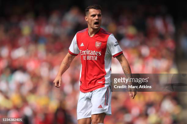 Granit Xhaka of Arsenal during the Pre Season Friendly between Arsenal and Chelsea at Emirates Stadium on August 1, 2021 in London, England.