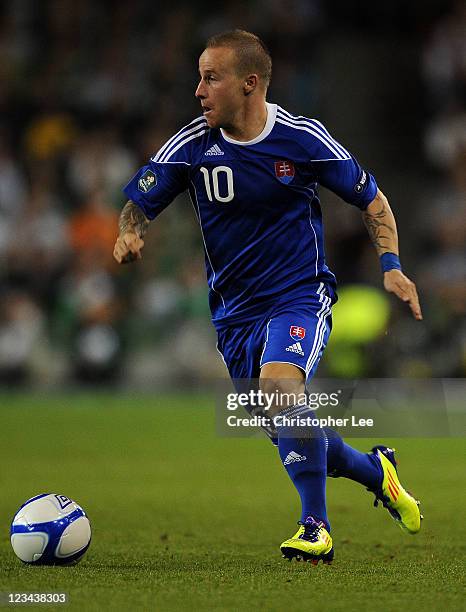 Miroslav Stoch of Slovakia during the UEFA EURO 2012 group B Qualifier match between Republic of Ireland and Slovakia at the AVIVA Stadium on...