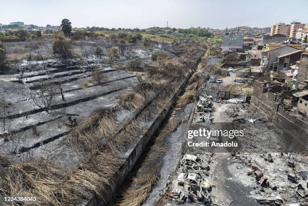 View of the aftermath of the wildfires as southern Italy still burning, the fires that have hit Sicily in recent days do not subside and new...