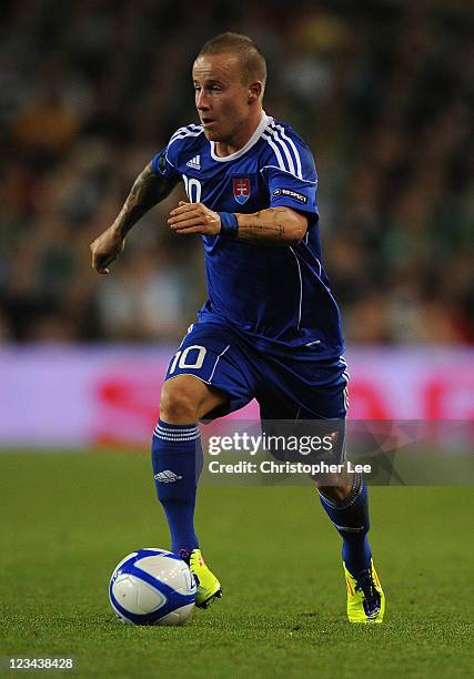 Miroslav Stoch of Slovakia during the UEFA EURO 2012 group B Qualifier match between Republic of Ireland and Slovakia at the AVIVA Stadium on...