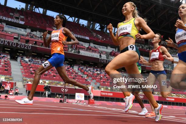 Netherlands' Sifan Hassan wins the women's 1500m heats during the Tokyo 2020 Olympic Games at the Olympic Stadium in Tokyo on August 2, 2021.