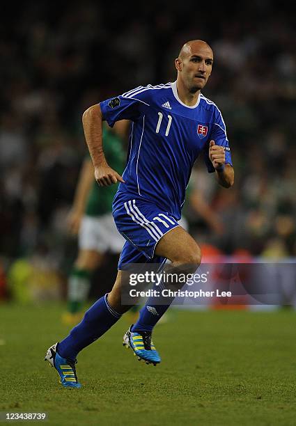 Robert Vittek of Slovakia during the UEFA EURO 2012 group B Qualifier match between Republic of Ireland and Slovakia at the AVIVA Stadium on...