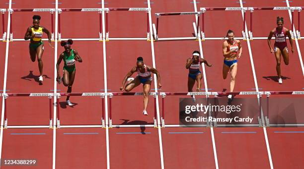 Tokyo , Japan - 2 August 2021; Jasmine Camacho-Quinn of Puerto Rico on her way to winning the women's 100 metre hurdles final at the Olympic Stadium...