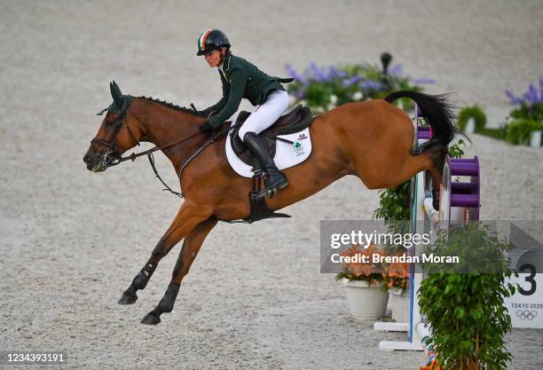 Tokyo , Japan - 2 August 2021; Sarah Ennis of Ireland riding Horseware Woodcourt Garrison during the eventing jumping team final and individual...