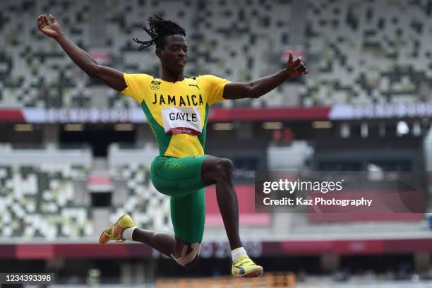 Tajay Gayle of Jamaica jumps in Men's Long Jump on day ten of the Tokyo 2020 Olympic Games at Olympic Stadium on August 2, 2021 in Tokyo, Japan.