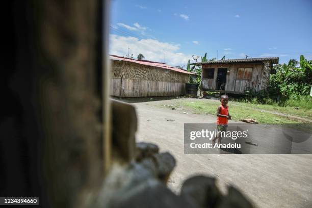 Kids are seen at the department of Valle del Cauca, Punta Soldado, Buenaventura, Colombia on August 01, 2021. Residents of the Buenaventura area, an...