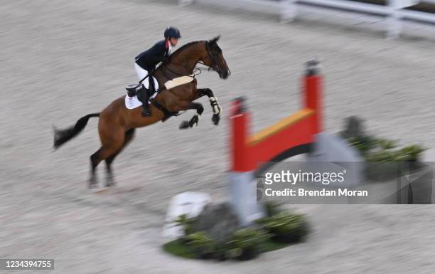 Tokyo , Japan - 2 August 2021; Laura Collett of Great Britain riding London 52 during the eventing jumping team final and individual qualifier at the...