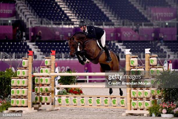 Tokyo , Japan - 2 August 2021; Jesse Campbell of New Zealand riding Diachello during the eventing jumping individual final at the Equestrian Park...