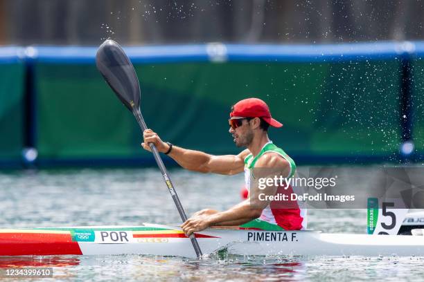 Fernando Pimenta of Portugal compete in the Canoe Sprint Qualifications on day ten of the Tokyo 2020 Olympic Games at Sea Forest Waterway on August...