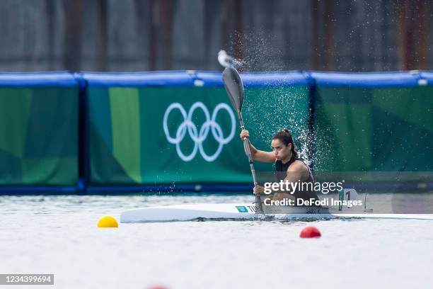 Khaoula Sassi of Tunisia compete in the Canoe Sprint Qualifications on day ten of the Tokyo 2020 Olympic Games at Sea Forest Waterway on August 2,...