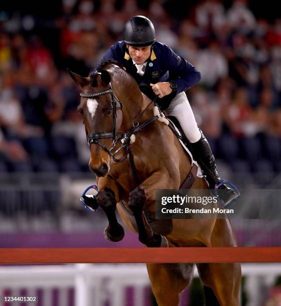 Tokyo , Japan - 2 August 2021; Shane Rose of Australia riding Virgil during the eventing jumping individual final at the Equestrian Park during the...