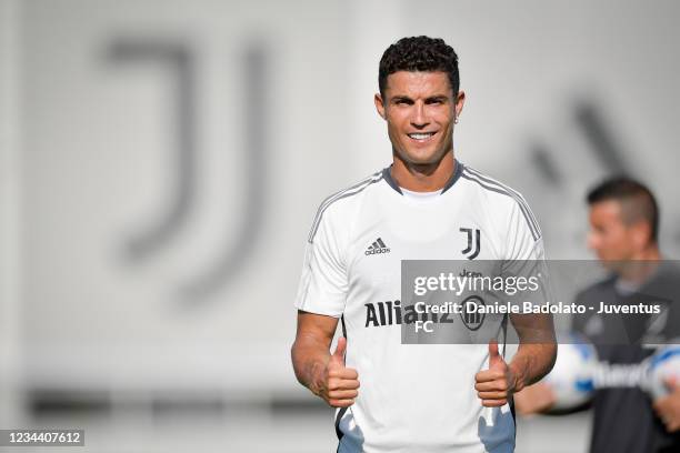 Juventus player Cristiano Ronaldo during a training session at JTC on August 2, 2021 in Turin, Italy.