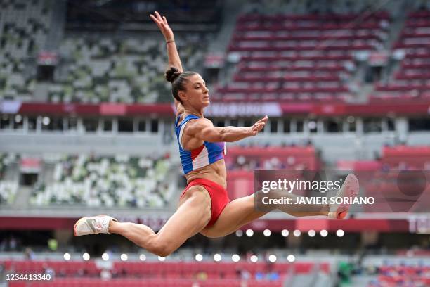 Serbia's Ivana Spanovic competes in the women's long jump final during the Tokyo 2020 Olympic Games at the Olympic Stadium in Tokyo on August 3, 2021.