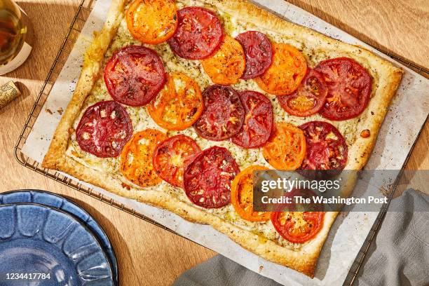 Halloumi, Zaatar and Tomato Tart photographed for Voraciously in Denver, Colorado on July 28, 2021.
