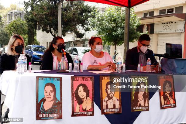 Gabriela Mejía, Patricia Espinosa Becerril, Indira Alfaro, Relatives of the victims speak during a protest to demand justice for Murdered victims,...