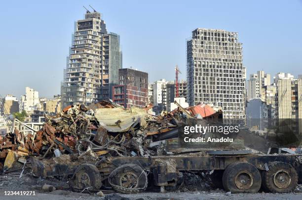 View of devastated Beirut port, almost one year after the August 2020 massive explosion, in Beirut, Lebanon on August 3, 2021. On 4 August 2020, a...