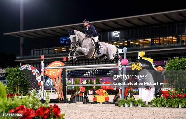 Tokyo , Japan - 3 August 2021; Mathiew Billot of France riding Quel Filou 13 during the jumping individual qualifier at the Equestrian Park during...