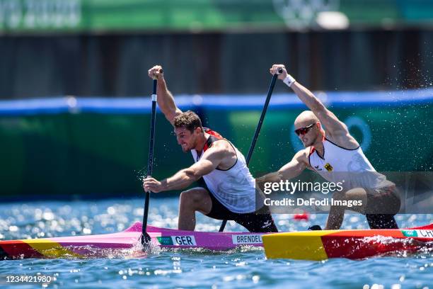 Sebastian Brendel of Germany and Tim Hecker of Germany compete in the Men's Canoe Double 1000m Sprints on day eleven of the Tokyo 2020 Olympic Games...