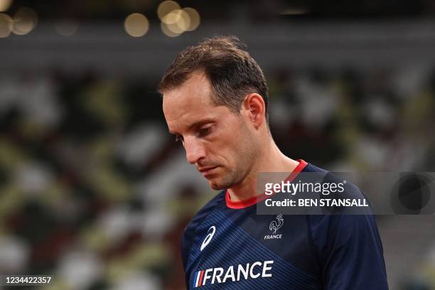 France's Renaud Lavillenie is seen before the men's pole vault final during the Tokyo 2020 Olympic Games at the Olympic Stadium in Tokyo on August 3,...