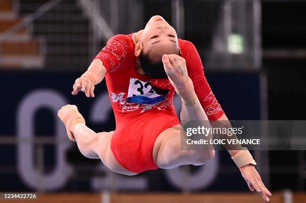 China's Tang Xijing competes in the artistic gymnastics women's balance beam final of the Tokyo 2020 Olympic Games at Ariake Gymnastics Centre in...