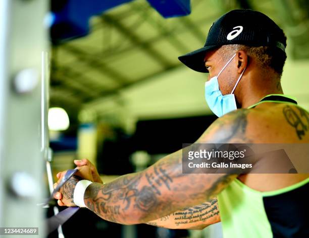 Elton Jantjies during the South African men's national rugby team gym session at High Performance Centre on August 03, 2021 in Cape Town, South...