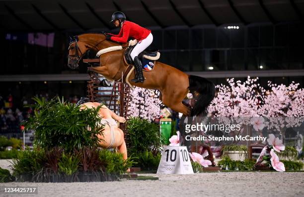 Tokyo , Japan - 3 August 2021; Anna Kellnerova of Czech Republic riding Catch Me If Can Old during the jumping individual qualifier at the Equestrian...