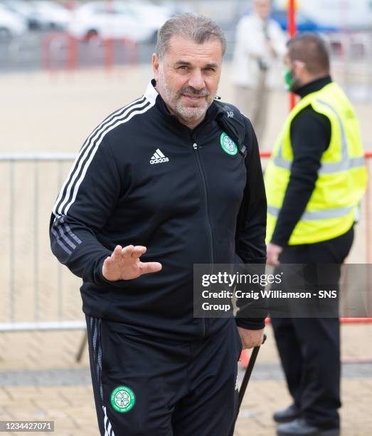 Ange Postecoglu is pictured as Celtic depart for their Europa League tie against Jablonec, at Celtic Park, on August 03 in Glasgow, Scotland.