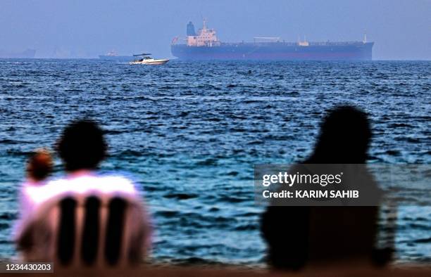 The Israeli-linked Japanese-owned tanker MT Mercer Street is seen off the port of the Gulf Emirate of Fujairah in the United Arab Emirates on August...