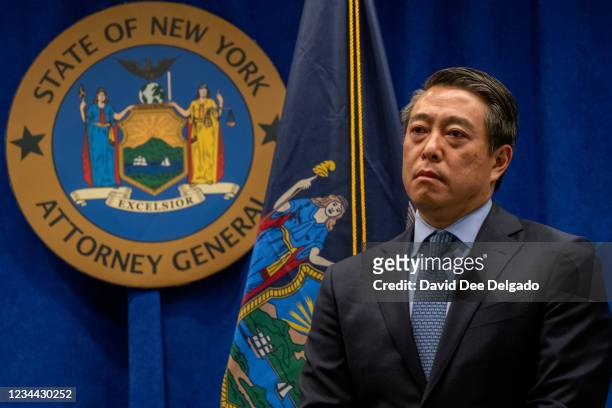 New York Attorney General Special Investigator Joon H. Kim presents the findings of an independent investigation into accusations by multiple women...