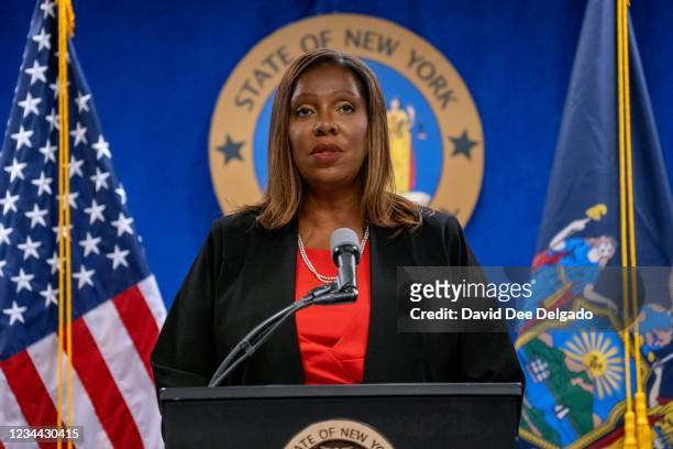 New York Attorney General Letitia James presents the findings of an independent investigation into accusations by multiple women that New York...