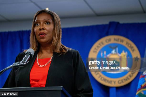 New York Attorney General Letitia James presents the findings of an independent investigation into accusations by multiple women that New York...